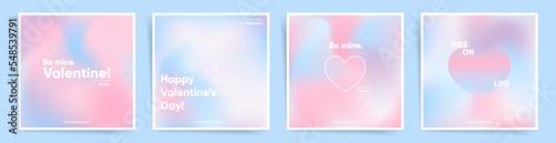 Set of Valentine's Day square cards. Lovely modern art poster cover design. Invitation and greeting card or post templates with valentine day gradients. Wavy pink gradient layout template set.
