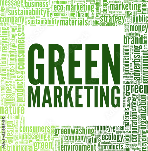 Green Marketing word cloud conceptual design isolated on white background.