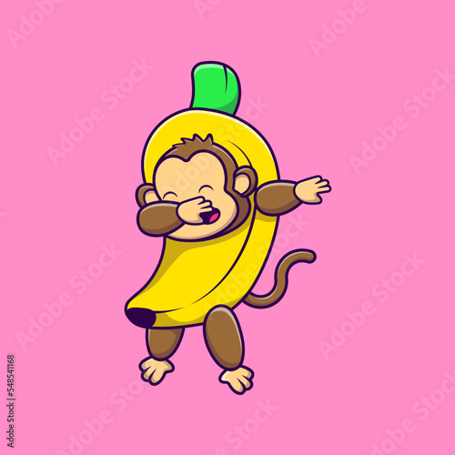 Cute Monkey Banana Dabbing Cartoon Vector Icons Illustration. Flat Cartoon Concept. Suitable for any creative project. photo