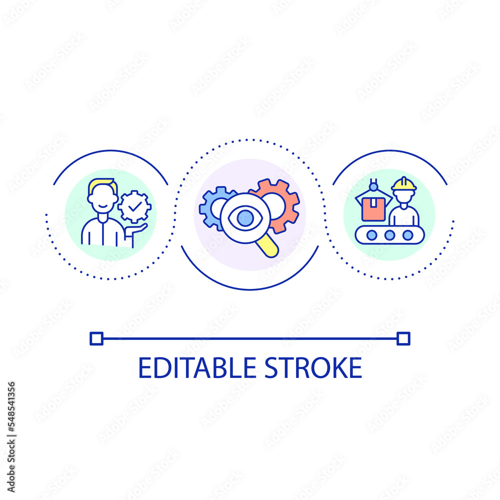 Work process automation loop concept icon. Mechanization of labour. Factory optimization. Productivity abstract idea thin line illustration. Isolated outline drawing. Editable stroke. Arial font used