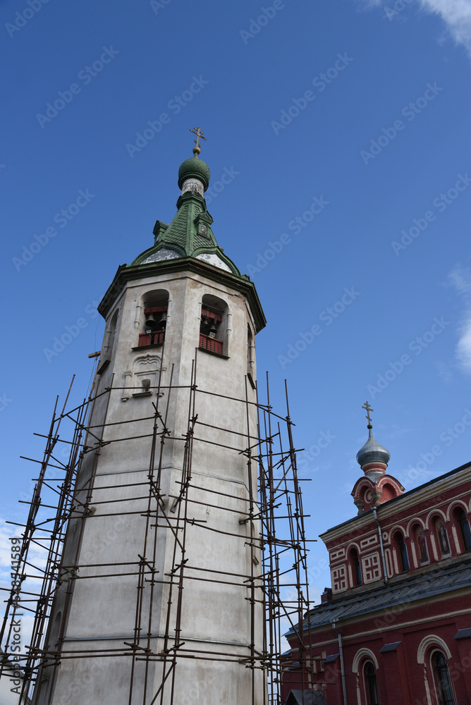 Old church in the Russian city of Volkhov. Restoration is underway now.