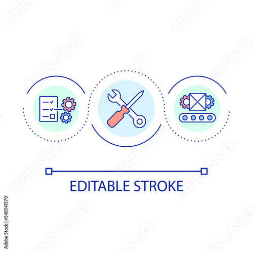 Optimization process loop concept icon. Repair service. Provide adjustment. Software maintenance abstract idea thin line illustration. Isolated outline drawing. Editable stroke. Arial font used