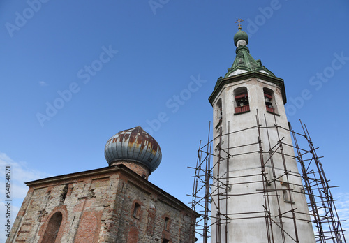 Old church in the Russian city of Volkhov. Restoration is underway now.