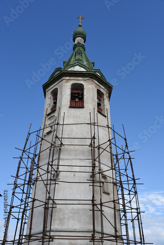 Old church in the Russian city of Volkhov. Restoration is underway now.