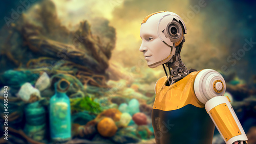 Futuristic humanoid robot, 3D illustration photo