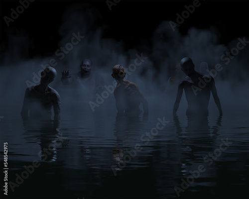 Illustration of a Zombie Horde wading through water