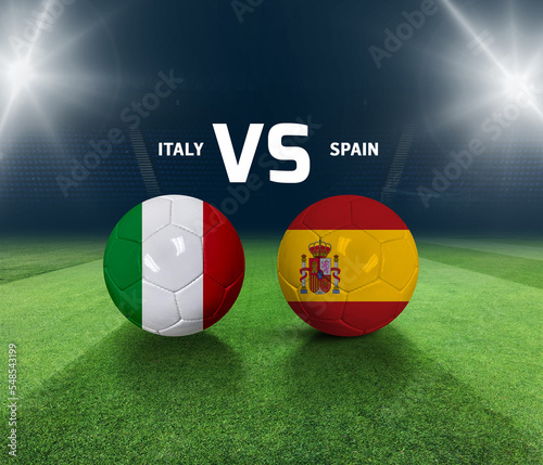 Soccer matchday template. Italy vs Spain Match day template. 3d rendering