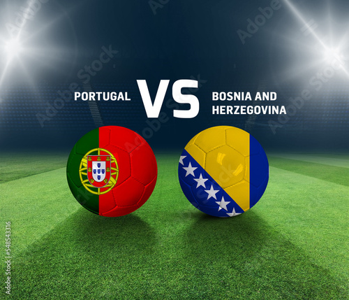 Soccer matchday template. Portugal vs Bosnia and Herzegovina Match day template. 3d rendering photo