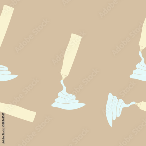 Horizontal stylized  tube of toothpaste and the paste itself. Hand drawn.