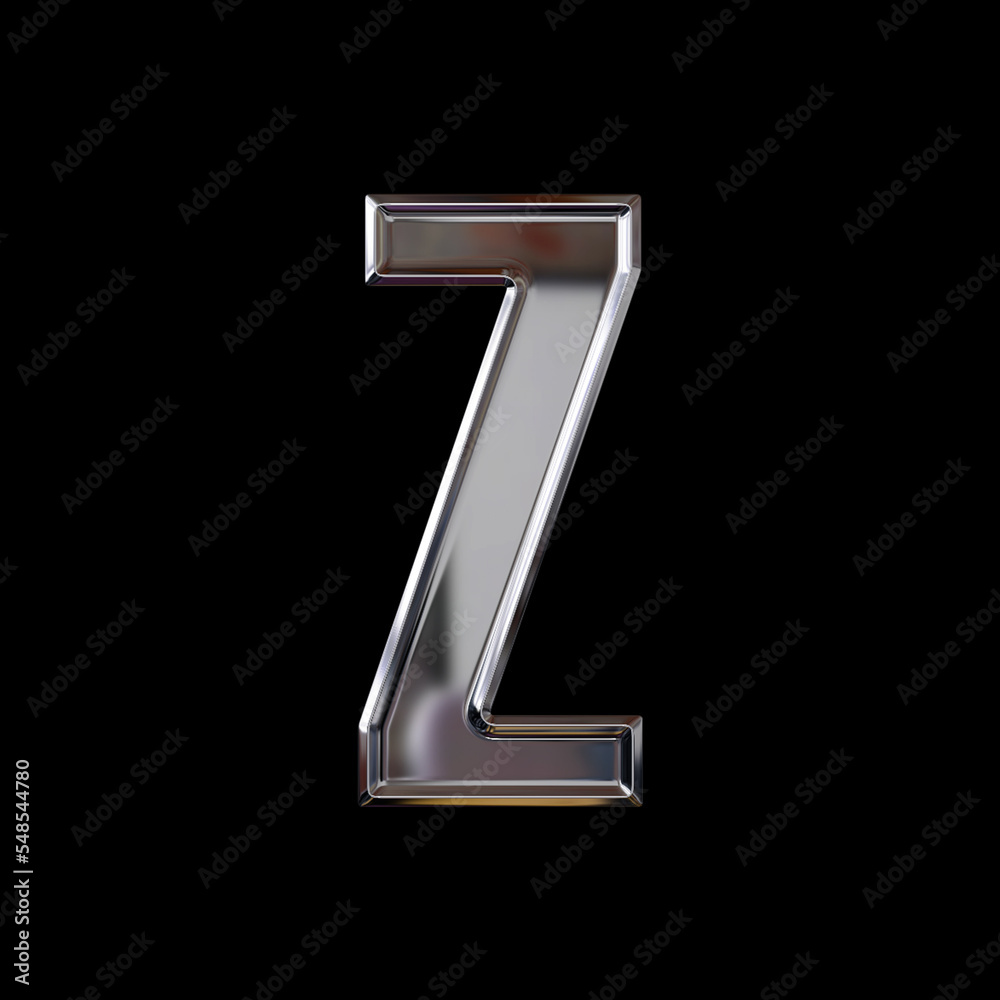 Initial letter Z with 3D rendering and shiny metal texture (chrome, steel, silver), bold typeface, metallic uppercase font, works well on dark backgrounds Initial letter Z with 3D rendering and shiny metal texture (chrome, steel, silver), bold typeface, metallic uppercase font, works well on dark backgrounds