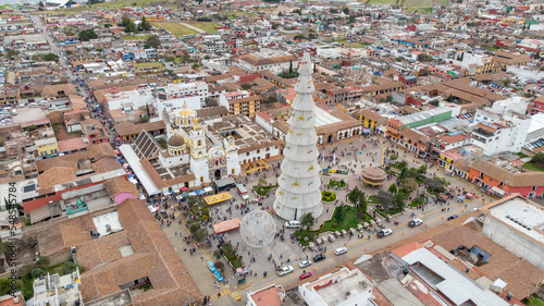 Christmas tree over 50 meters in the center of Chignahuapan, Puebla, Mexico photo