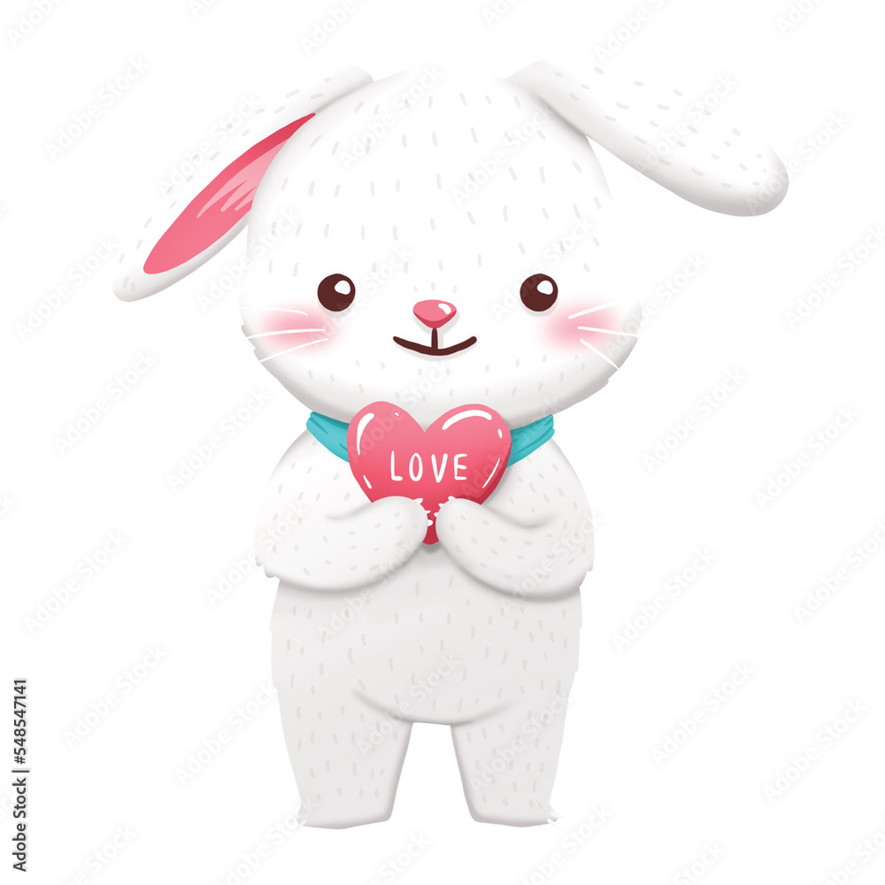 white rabbit with pink heart