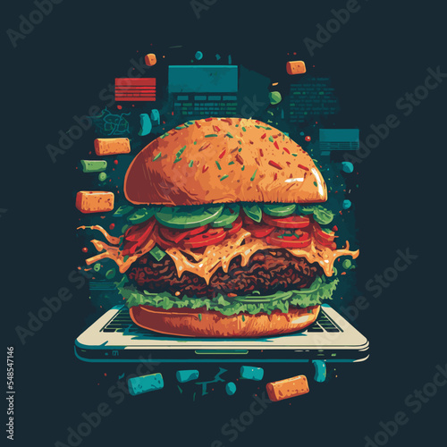 Big burger, Hamburger hand drawn vector illustration Poster