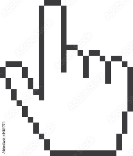 Forefinger cursor in pixel style. Pointing finger hand gesture