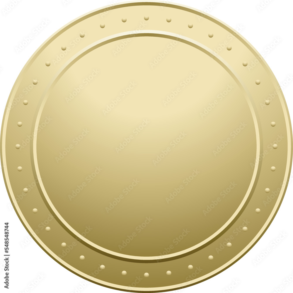 Golden round metal button. Realistic blank circle Golden round metal button. Realistic blank circle