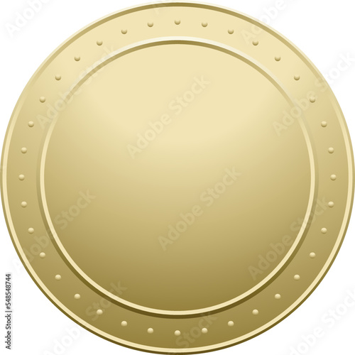 Golden round metal button. Realistic blank circle