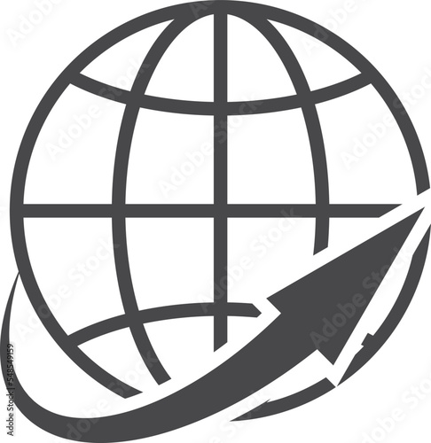 Arrow around globe. Worldwide symbol. Global sign