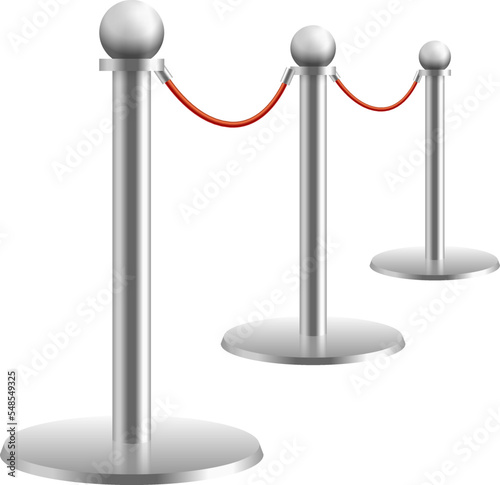 Red rope barrier mockup. Realistic luxury event