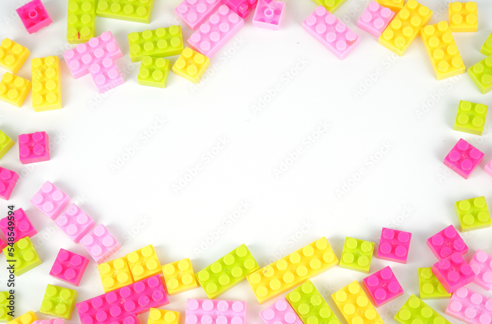 Plastic blocks toy isolate on white background