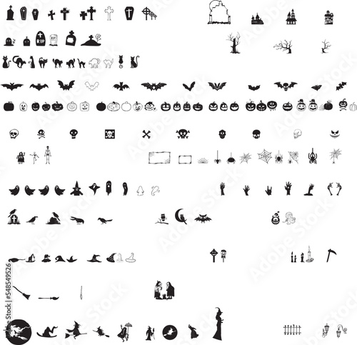 Set of 400 silhouettes of Halloween on a white background. Vector illustration