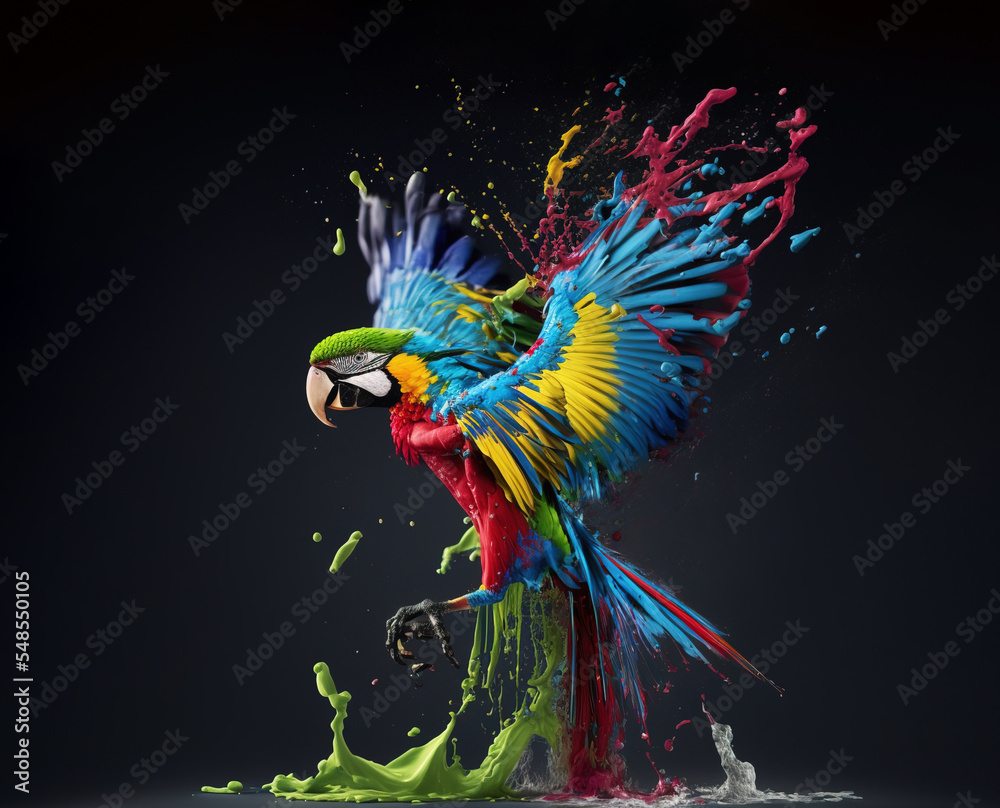 splash of color becoming a parrot - obrazy, fototapety, plakaty 