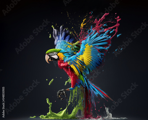 Fotografie, Obraz splash of color becoming a parrot