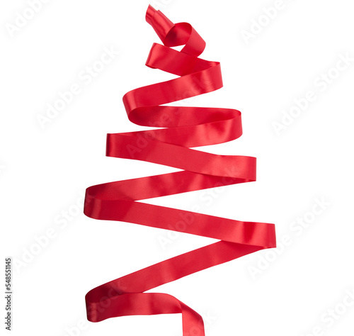 Red xmas ribbon in the shape of a christmas tree