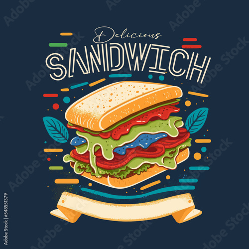 sandwich with cheese sausage and vegetables vector illustration sandwich icon
