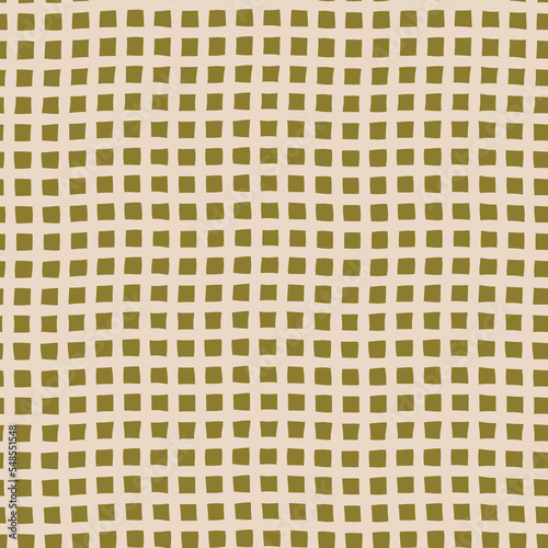 Abstract beige lines on the green background, geometric seamless pattern.