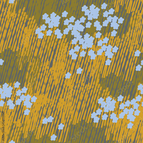 Meadow blue flowers, small blue flowers on the green, yellow grass background, abstract seamless pattern.