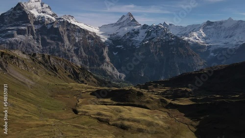 Mount Eiger drone view from the Gummi-Hütte hut photo