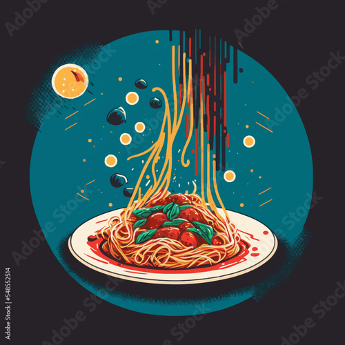 Spaghetti bolognese Italian Food on Plate vector illustration Cartoon Style