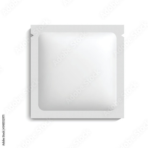 blank white sachet mockup for condoms, medicine, sugar, wet wipes. vector illustration