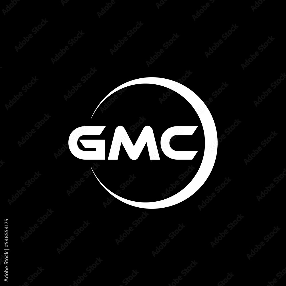 GMC letter logo design with black background in illustrator, cube logo