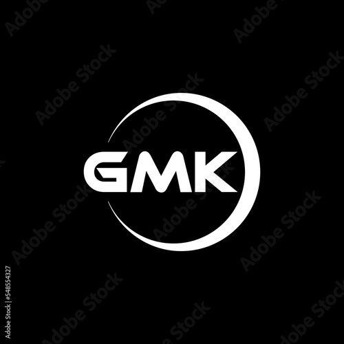 GMK letter logo design with black background in illustrator, cube logo, vector logo, modern alphabet font overlap style. calligraphy designs for logo, Poster, Invitation, etc. photo