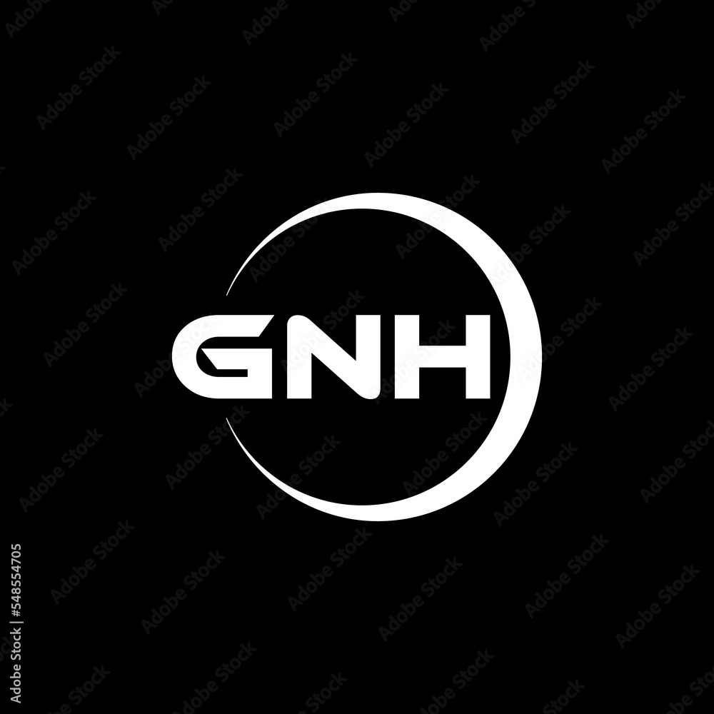 GNH letter logo design with black background in illustrator, cube logo, vector logo, modern alphabet font overlap style. calligraphy designs for logo, Poster, Invitation, etc.