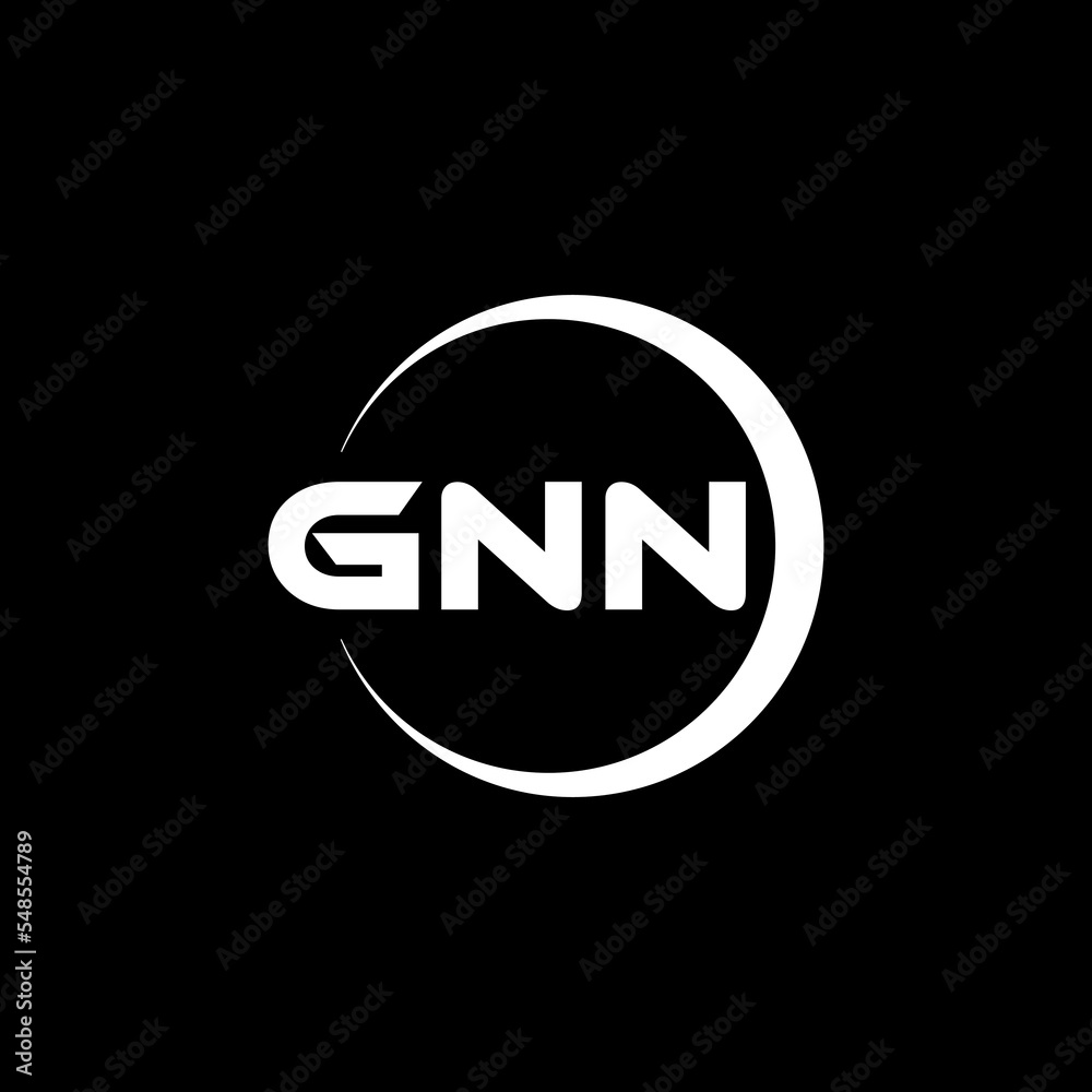 GNN letter logo design with black background in illustrator, cube logo, vector logo, modern alphabet font overlap style. calligraphy designs for logo, Poster, Invitation, etc.