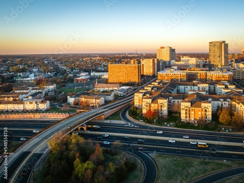 фотографія Aerial cityscape view in New Brunswick, New Jersey with Rutgers University durin