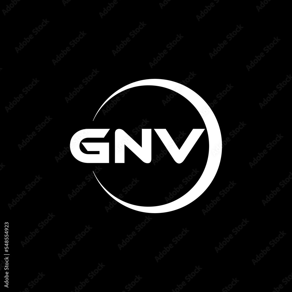 GNV letter logo design with black background in illustrator, cube logo, vector logo, modern alphabet font overlap style. calligraphy designs for logo, Poster, Invitation, etc.