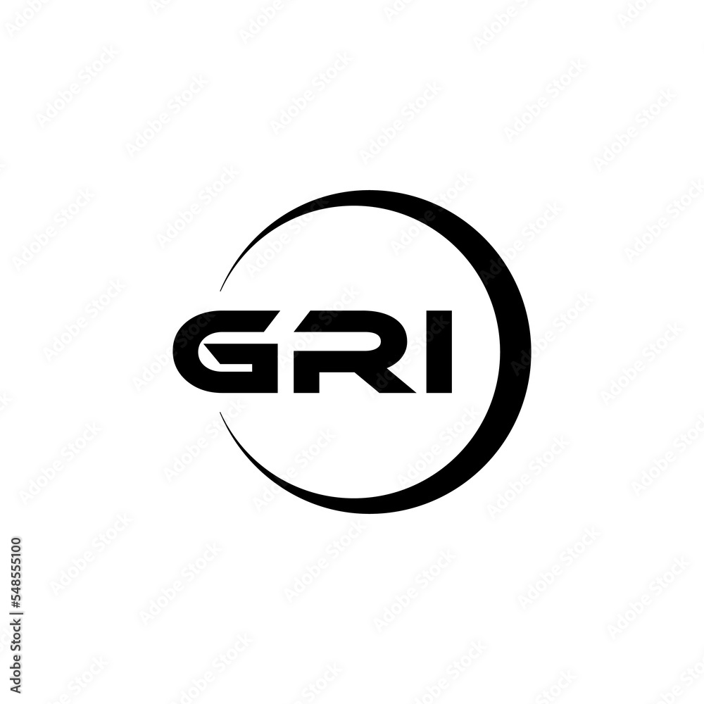 GRI letter logo design with white background in illustrator, cube logo, vector logo, modern alphabet font overlap style. calligraphy designs for logo, Poster, Invitation, etc.
