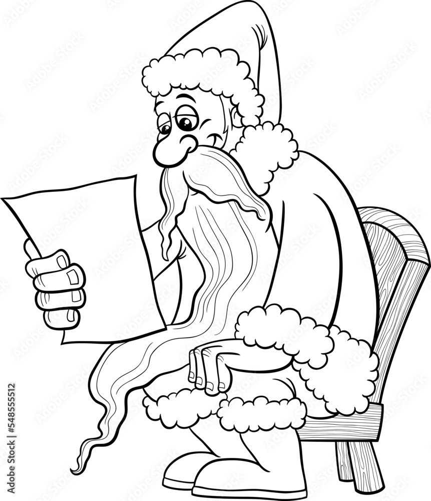cartoon Santa Claus reading letter on Christmas coloring page cartoon Santa Claus reading letter on Christmas coloring page