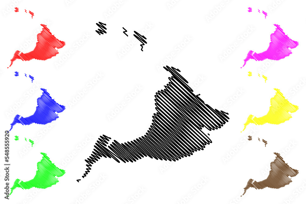 Rambutyo island (New Guinea, Pacific Ocean, Bismarck Archipelago, Admiralty Islands) map vector illustration, scribble sketch Rambutyo, Bundro and Patuam map