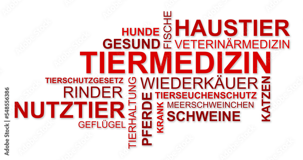 Obraz premium Wortwolke zu Tiermedizin, Veterinärmedizin, Haustier und Nutztier