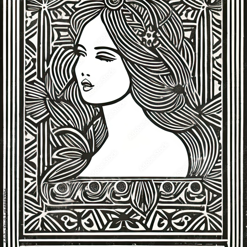 Linocut portrait of a woman