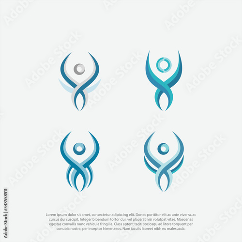 Logo set design abstract people vector template. Illustration design of logotype business relaxation symbol. Vector happy man web icon.