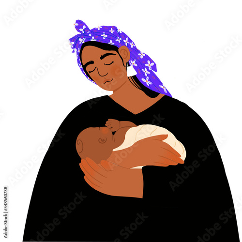 Foto Madre mapuche con su bebé en los brazos