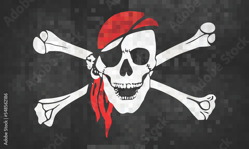 Pirate flag - Illustration, Jolly Roger pirate mosaic textured background, Abstract grunge mosaic vector