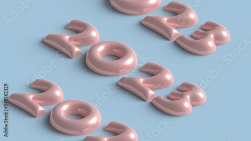 2023 symbol new year  numbers pink metallic on a blue background