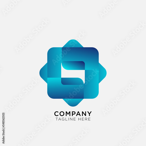 abstract logo with cut square box suitable for company