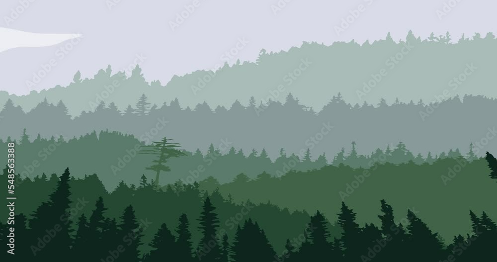 animated background of green gradation of forest land and trees
